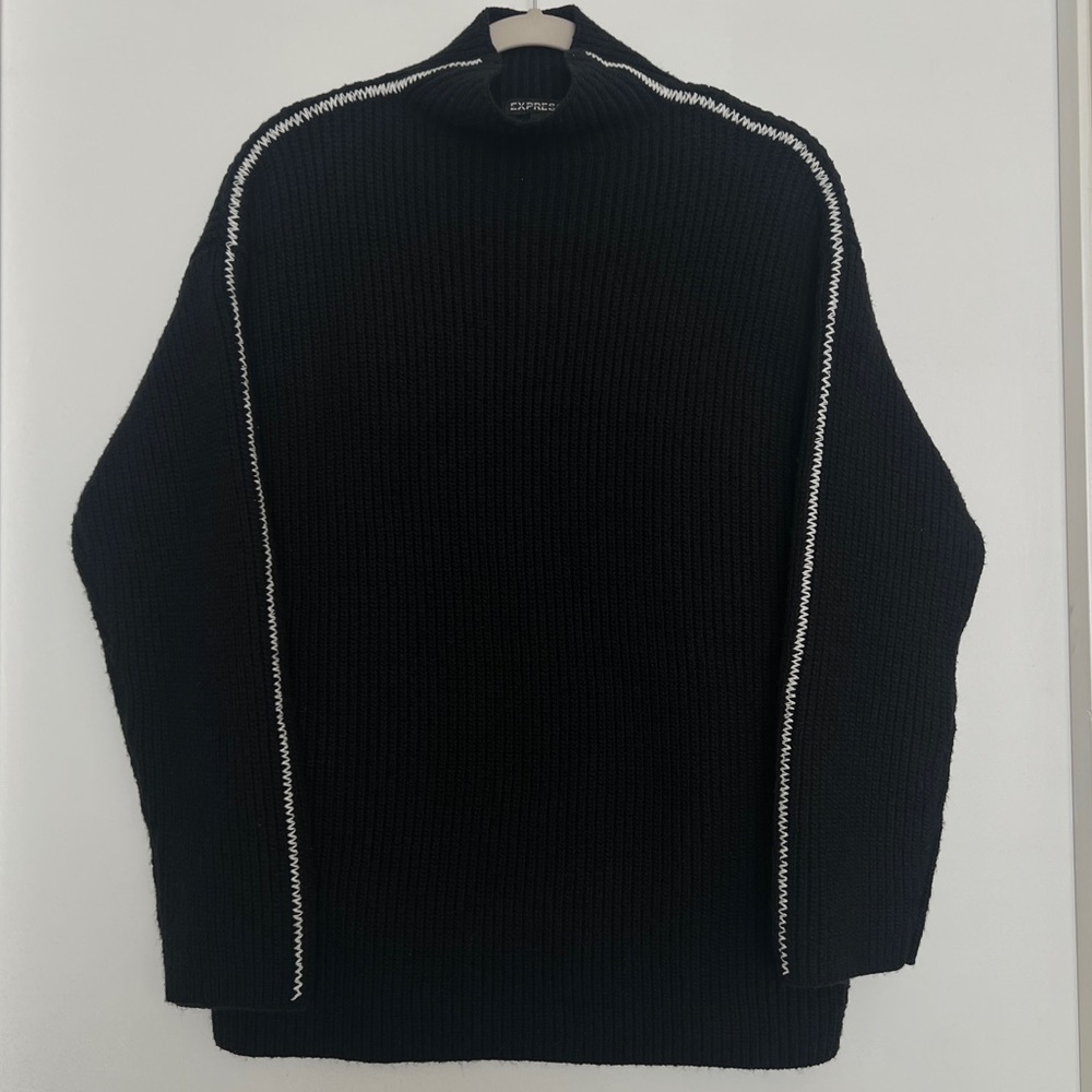 Oversized black sweater women S | Knit chunky sweater for women Express sweater